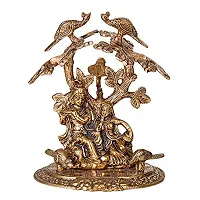 International Gift Copper Metal Radha Krishna Tree Idol with Royal Luxury Red Velvet Box and Beautiful Carry Bag Showpiece for Home Decor and Festival Gift-thumb1