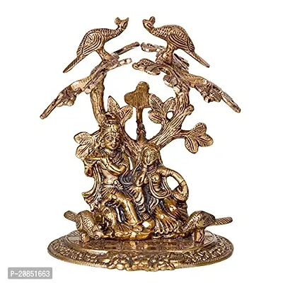 International Gift Copper Metal Radha Krishna Tree Idol with Royal Luxury Red Velvet Box and Beautiful Carry Bag Showpiece for Home Decor and Festival Gift-thumb2