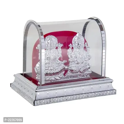 International Gift Silver Metal Lord Ganesh And Maa Lakshmi Idol God Ganpathi And Goddess Laxmi Pooja Mandir-thumb2