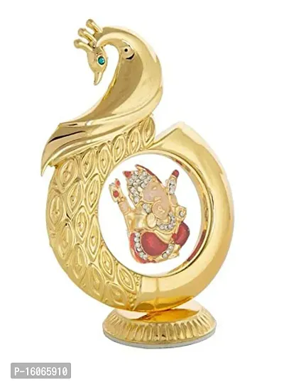 INTERNATIONAL GIFT? Peacock Shape Pagdi Ganesha Ganesh Ganpati 12 cm Car Ashboard Idol Hindu Figurine Showpiece and Gift-thumb2