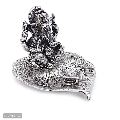 International Gift Silver -Plated Leaf Ganesh Idol With Beautiful Red Velvet Box Packing And With Carry Bag, 10H X 13W X 16L Cm