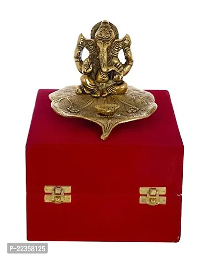 International Gift Gold Silver -Plated Ganesha With Diya Idol With Luxury Velvet Box Pack-thumb4