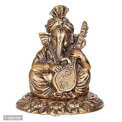 International Gift Copper Metal Ganesh Idol with Sitar with Royal Luxury Red Velvet Box and Beautiful Carry Bag Showpiece for Home Decor and Festival Gift-thumb3