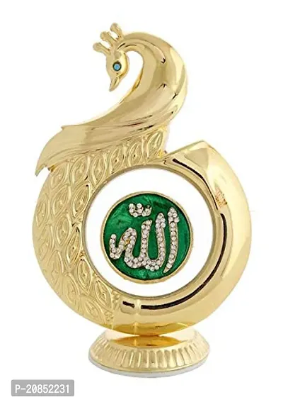 Gold Blue Pen with Business Card Holder and Gold Peacock Shape Allah God Idol Car Dashboard and Home Temple-thumb2