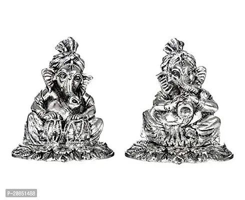 International Gift Silver Ganesha Idol with Shehanais and Tabla with Royal Royal Luxury Velvet Box Pack and Beautiful Carry Bag (12 cm, Silver)-thumb0