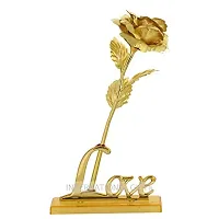 INTERNATIONAL GIFT? Artificial Rose Flower and Love Shape Stand and Luxury Black Box and Carry Bag (Golden)-thumb1