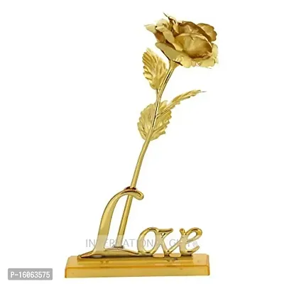 INTERNATIONAL GIFT? Artificial Rose Flower and Love Shape Stand and Luxury Black Box and Carry Bag (Golden)-thumb2