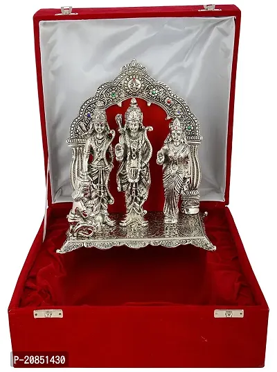 INTERNATIONAL GIFT Oxidized Silver Plated Finish Ram Darbar God Idol Statue with Beautiful Red Velvet Box Packing (28 cm)