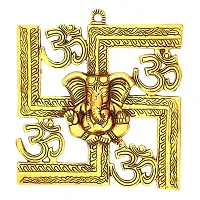 lrm;International Gift Gold Metal Swastik Ganesha Ji Statue, Ganpati Wall Hanging Sculpture Lord Ganesh Idol Showpiece For Entrance, lrm;Standard-thumb2