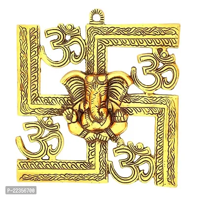 lrm;International Gift Gold Metal Swastik Ganesha Ji Statue, Ganpati Wall Hanging Sculpture Lord Ganesh Idol Showpiece For Entrance, lrm;Standard-thumb3