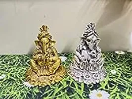 International Gift Golden And Silver Musical Ganesha Idol With Luxury Velvet Box Pack Decorative Pieces (12 Cm, Golden)-thumb1