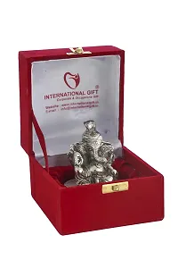 International Gift Silver -Plated Pagdi Ganesh Idol With Beautiful Red Velvet Box Packing And With Carry Bag, 10H X 8W X 8L Cm-thumb1