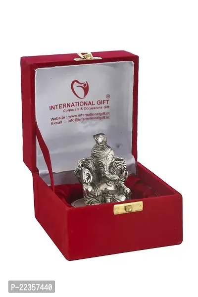 International Gift Silver -Plated Pagdi Ganesh Idol With Beautiful Red Velvet Box Packing And With Carry Bag, 10H X 8W X 8L Cm-thumb2