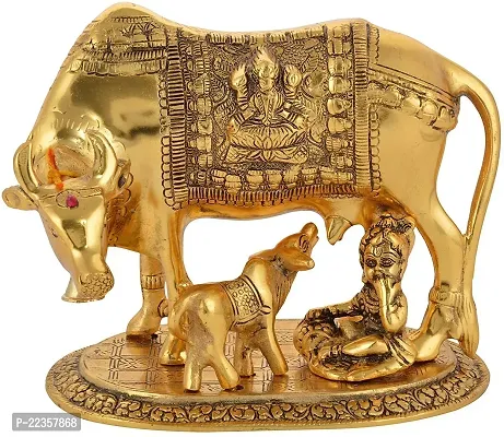 International Gift Gold Silver -Plated Kamdhenu Cow With Calf Idol With Beautiful Red Velvet Box Packing And With Carry Bag, 6.5H X 20W X 14L Cm-thumb2