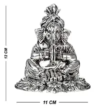 International Gift Silver Ganesha Idol with Cymbal and Shehanais with Royal Royal Luxury Velvet Box Pack and Beautiful Carry Bag (12 cm, Silver)-thumb2