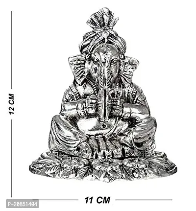 International Gift Silver Ganesha Idol with Cymbal and Shehanais with Royal Royal Luxury Velvet Box Pack and Beautiful Carry Bag (12 cm, Silver)-thumb3