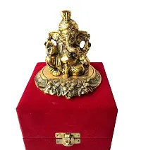 International Gift Gold Metal Pagdi Ganesh God Idol Statue With Beautiful Velvet Box Packing And With Carry Bag, 10H X 8W X 8L Cm-thumb1