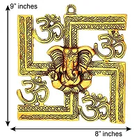 Gold Plated Swastik Ganesha ji Statue,Ganpati Wall Hanging Sculpture Lord Ganesh Idol Showpiece for Entrance Door Living Room Metal Decorative Wall Ganesh Ganpati Home Decor Statue Gift-thumb3