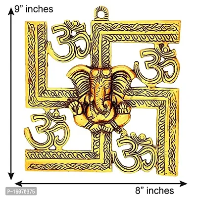 Gold Plated Swastik Ganesha ji Statue,Ganpati Wall Hanging Sculpture Lord Ganesh Idol Showpiece for Entrance Door Living Room Metal Decorative Wall Ganesh Ganpati Home Decor Statue Gift-thumb4