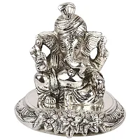 International Gift Silver -Plated Pagdi Ganesh God Idol Statue With Beautiful Velvet Box Packing And With Carry Bag, 10H X 8W X 8L Cm-thumb1