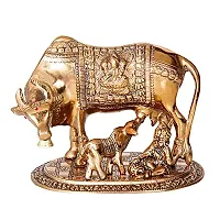 International Gift Brown Metal Kamdhenu Cow With Calf Statue Figurine With Designer Diya With Box With Carry Bag, 17H X 22W X 14L Cm-thumb1