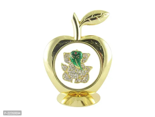 International Gift Gold Brass Apple Shape Ganesh Idol For Car Dashboard, 10 Cm