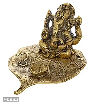 International Gift Gold Silver -Plated Ganesha With Diya Idol With Luxury Velvet Box Pack