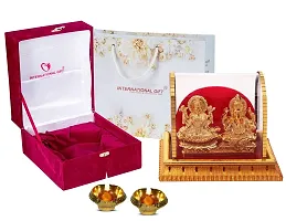 International Gift Gold Metal Laxmi Ganesh Statue With Puja Laxmi Ganesh Diya With Box Packing With Carry Bag-thumb1