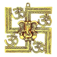 Gold Plated Swastik Ganesha ji Statue,Ganpati Wall Hanging Sculpture Lord Ganesh Idol Showpiece for Entrance Door Living Room Metal Decorative Wall Ganesh Ganpati Home Decor Statue Gift-thumb2