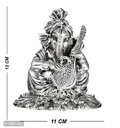 International Gift Silver Ganesha Idol with Sitar and Tabla with Royal Royal Luxury Velvet Box Pack and Beautiful Carry Bag (12 cm, Silver)-thumb2