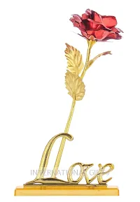 International Gift Artificial Rose Flower and Love Shape Stand with Box (Red, Golden, 1 Piece)-thumb1