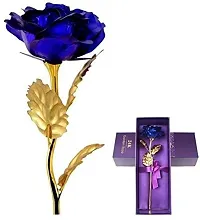 INTERNATIONAL GIFT? Blue Rose Flower with Golden Leaf with Gift Box and Carry Bag-thumb1