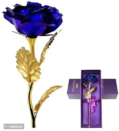 INTERNATIONAL GIFT? Blue Rose Flower with Golden Leaf with Gift Box and Carry Bag-thumb2