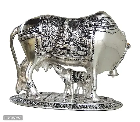 International Gift Silver Aluminum Kamdhenu Cow Statue With Box And Carry Bag,, 6.5 X 20 X 14 Cm-thumb3