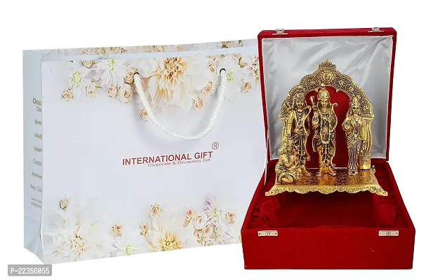 International Gift Gold Silver -Plated Ram Darbar Idol With Beautiful Red Velvet Box Packing And With Carry Bag, 24H X 21W X 11L Cm-thumb0