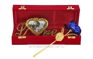 International Gift Blue Plastic Pink Rose Flower With Leaf With Love Shape Stand And Luxury Gift Box, lrm;25 Cm-thumb2