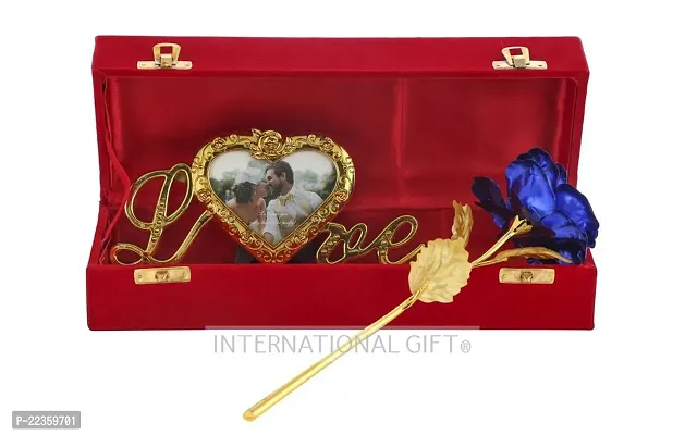 International Gift Blue Plastic Pink Rose Flower With Leaf With Love Shape Stand And Luxury Gift Box, lrm;25 Cm-thumb3