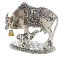 International Gift Silver -Plated Kamdhenu Cow With Calf Statue With Luxury Velvet Box, 6.5 X 20 X 14 Cm-thumb2