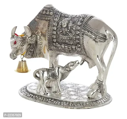 International Gift Silver -Plated Kamdhenu Cow With Calf Statue With Luxury Velvet Box, 6.5 X 20 X 14 Cm-thumb3