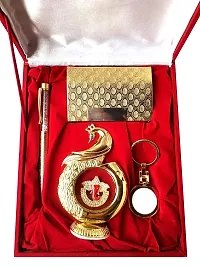 International Gift Gold Metal Pen With Visiting Card Holder With Key Ring And Ganesh Idol With Velvet Box-thumb2