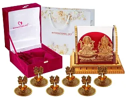 International Gift Gold Metal Laxmi Ganesh Statue With Puja Laxmi Ganesh Diya With Box Packing With Carry Bag-thumb2