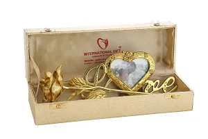 International Gift Golden Rose Flower With Photo Frame Stand And Luxury Golden Gift Box Pack With Smiley Pillow-thumb2