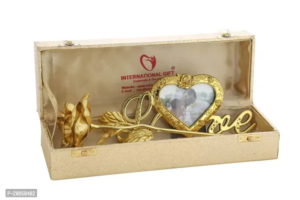 International Gift Golden Rose Flower With Photo Frame Stand And Luxury Golden Gift Box Pack With Smiley Pillow-thumb3