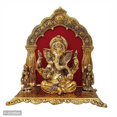 International Gift Gold Metal Ganesha Statue God Idol With Beautiful Red Velvet Box And With Carry Bag, 24H X 21W X 1L Cm
