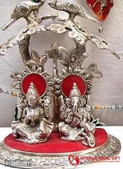 INTERNATIONAL GIFT Silver Plated Laxmi Ganesh Tree God Idol Murti Showpiece, Statue Decor-thumb0