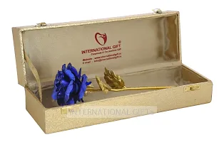 Blue Rose Flower with Golden Leaf and Luxury Golden Gift Box-thumb2