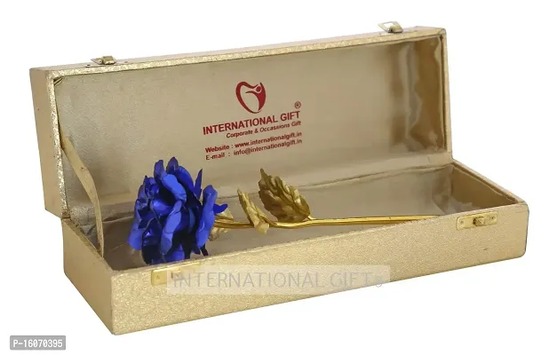 Blue Rose Flower with Golden Leaf and Luxury Golden Gift Box-thumb3
