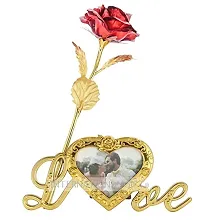 International Gift Red Plastic Rose Flower With Leaf With Heart Photo Frame Love Shape Stand And Black Gift Box-thumb1