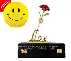 International Gift Red Rose Flower With Love Stand And Luxury Black Gift Box Pack With Smiley Pillow-thumb1