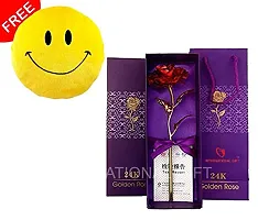 INTERNATIONAL GIFT? Red Rose Flower with Carry Bag and Smiley Pillow-thumb1